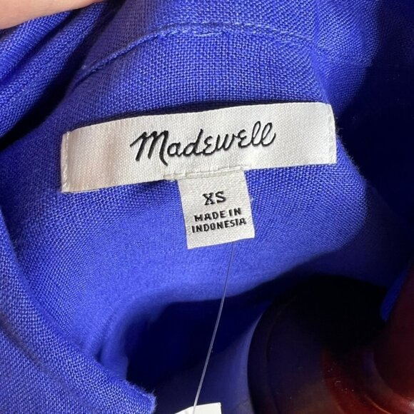 Madewell $128 V-Neck Mini Dress 100% Linen in Blue Star Size XS NQ627 - Picture 7 of 9